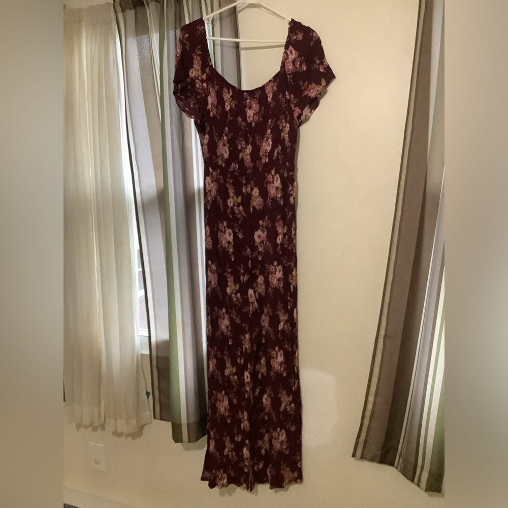Xhilaration XL jumpsuit burgundy floral rayon - Picture 5 of 8